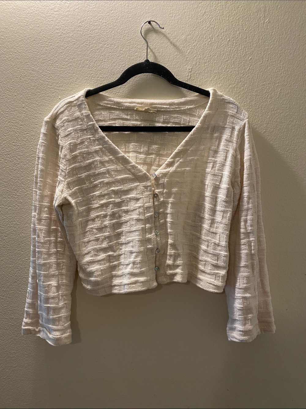 Madewell Cream Button-Front V-Neck Cropped Sweater